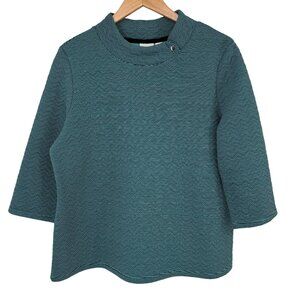 Chicos 2 Weekends Womens Turquoise Textured Knit top shirt Size large 3/4 sleeve